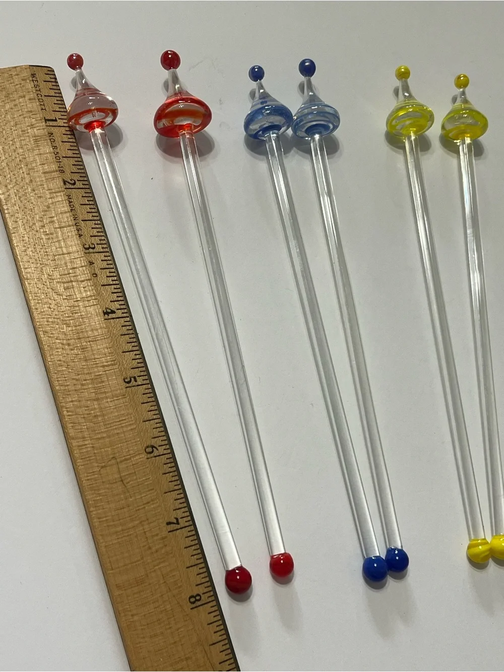 Pier One Hand Blown Glass Cocktail Stirrers Swizzle Sticks Barware Party Hats